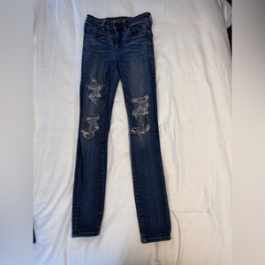 American Eagle Outfitters Dark Blue Distressed Skinny Jeans